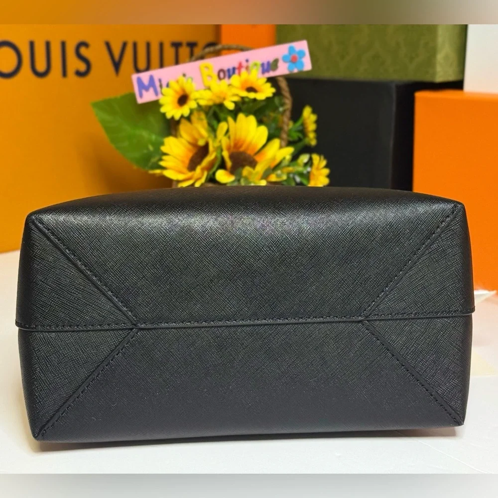🆕TORY BURCH Emerson Saffiano Leather MD Convertible Bucket Bag ~Black~ 2inONE